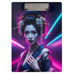 Geisha with Neon Background – Fridge Magnet Art Clipboard