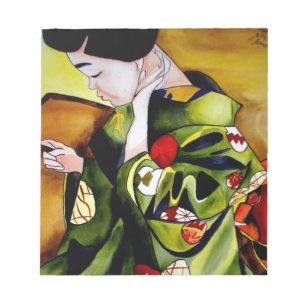 Geisha with olive green kimono notepad