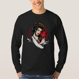Geisha With Oni Mask Devil Demon T-Shirt