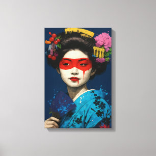 Geisha with Red Mask and Modern Cultural Hairpiece Canvas Print