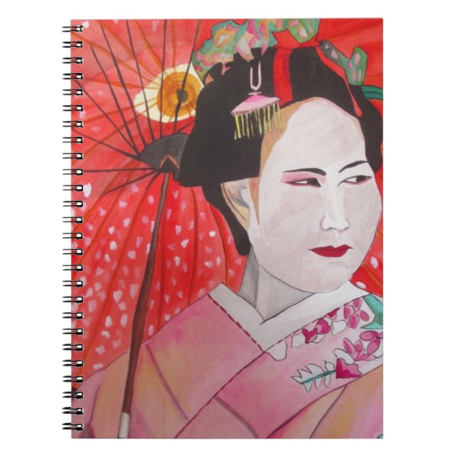 Geisha with Red Umbrella original art painting Notebook (Front)