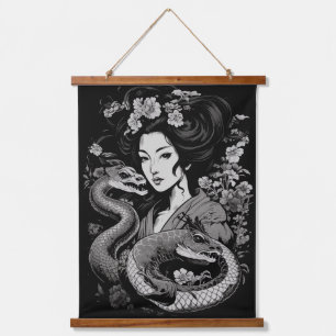 Geisha with Snakes Hanging Tapestry