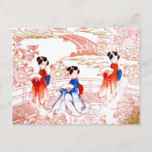Geishas in garden postcard