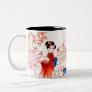 Geishas in garden Two-Tone coffee mug