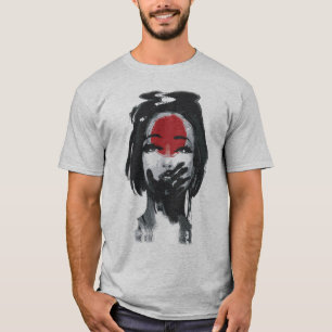 Geisha's Silence: Red and Black Ink Art T-Shirt