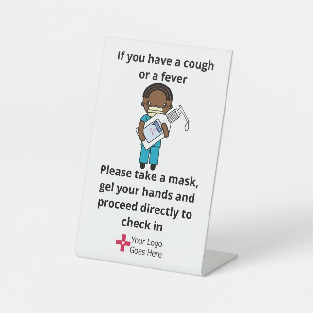 Gel and Mask Infection Control - African American Pedestal Sign (Front)