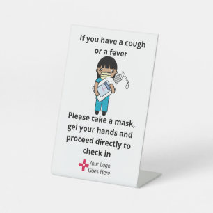 Gel and Mask Infection Control - Asian/Hispanic Pedestal Sign
