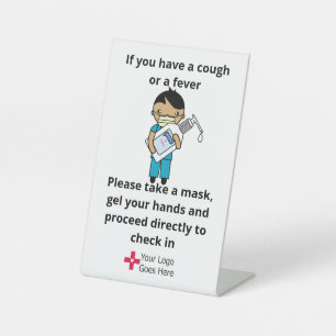 Gel & Mask Infection Control - Asian/Hispanic male Pedestal Sign