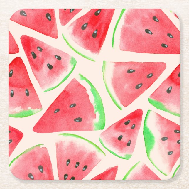 Gel Mousepad, Watercolour watermelon  Square Paper Coaster (Front)