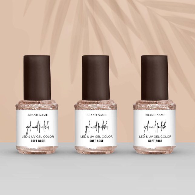 Gel Nail Polish Label Minimalist Black and White (Minimalist black and white gel polish bottle wrap around labels with fully editable text and colors)