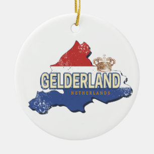 Gelderland Netherlands Vintage Map Dutch Souvenir Ceramic Tree Decoration