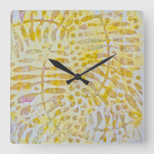 Gelli Printed Golden Leaves Square Wall Clock