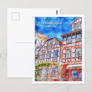 Gelnhausen Germany Travel Place Watercolor Postcard