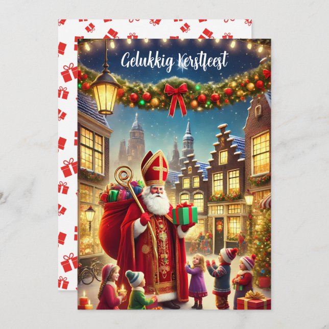 "Gelukkig Kerstfeest" Vintage Dutch Christmas Holiday Card (Front/Back)