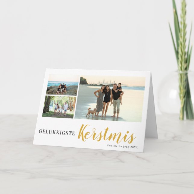 Gelukkigsre Kerstmis 3 foto collage familie  Holiday Card (Front)