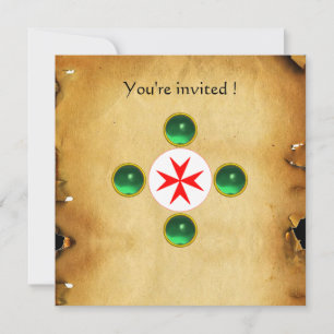 Gem cross 1st Holy Communion / Christening green Invitation