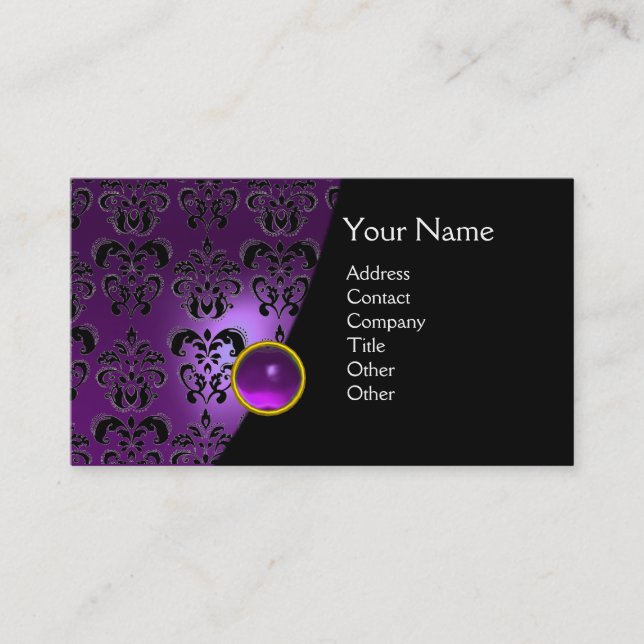 GEM DAMASK MONOGRAM amethyst  purple Business Card (Front)