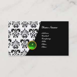 GEM DAMASK MONOGRAM green black white platinum Business Card