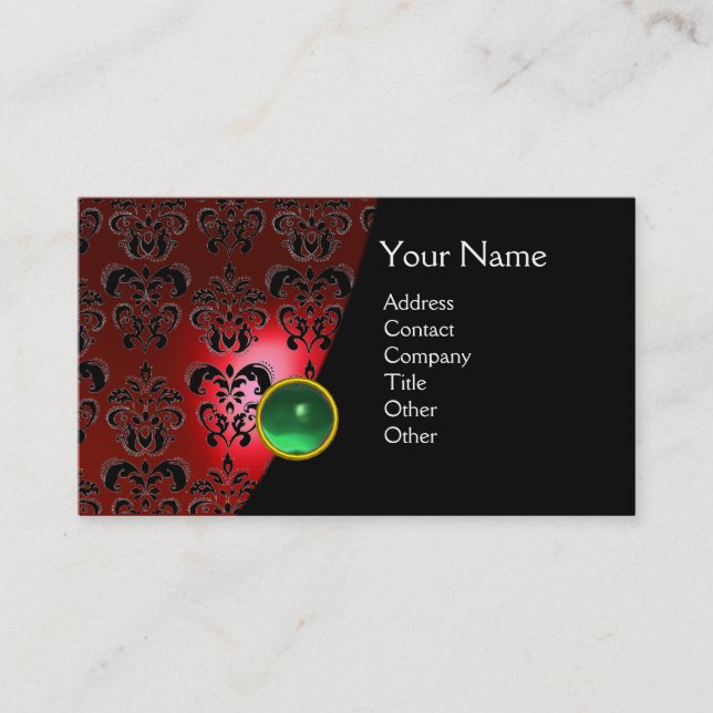 GEM DAMASK MONOGRAM red topaz jade Business Card (Front)