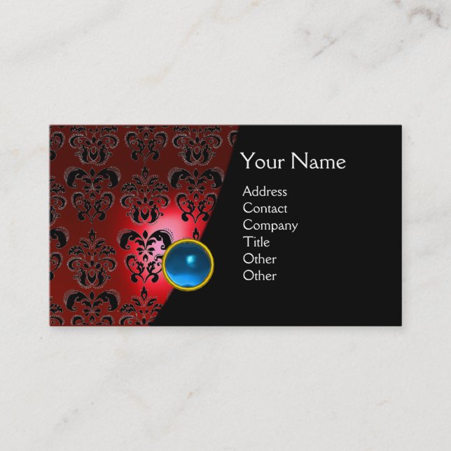 GEM DAMASK MONOGRAM red topaz jade Business Card (Front)
