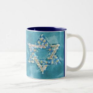 Gem decorated Star of David Two-Tone Coffee Mug