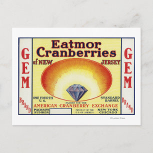 Gem Eatmor Cranberries Brand Label Postcard