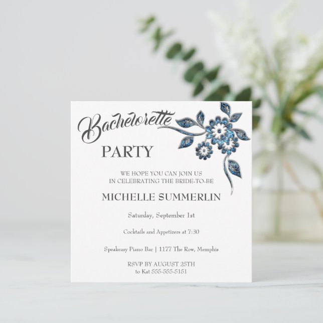 Gem Floral Bachelorette Party Invitation (Standing Front)
