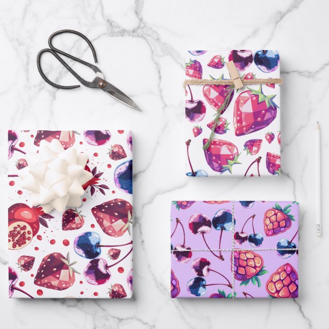 Gem Fruit Seamless Pattern Gift Wrap Set (Front)