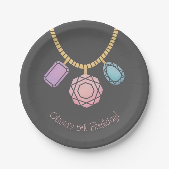 Gem Jewellery Making Girls Birthday Party Supplies Paper Plate (Front)