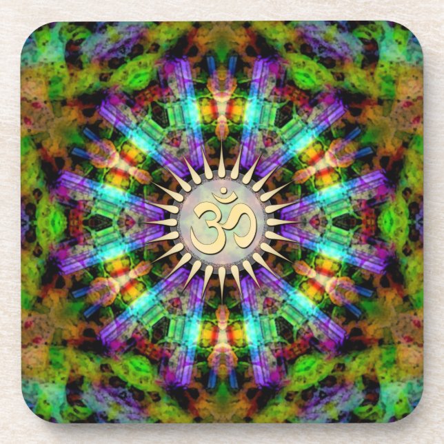 Gem Mandala Golden Aum Spiritual Art : Set of Six Coaster (Front)