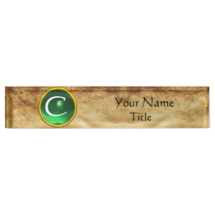 GEM MONOGRAM ,GREEN EMERALD, parchment Nameplate