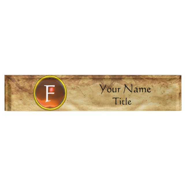 GEM MONOGRAM ,ORANGE SAPPHIRE, parchment Nameplate (Front)