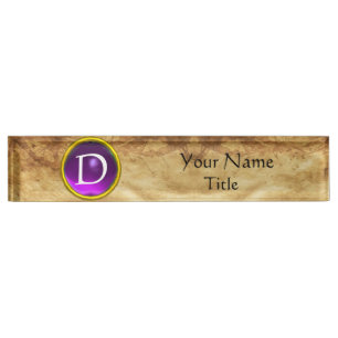 GEM MONOGRAM ,PURPLE AMETHYST, parchment Nameplate