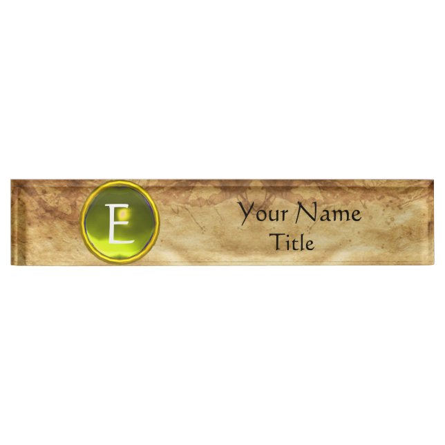 GEM MONOGRAM ,YELLOW SAPPHIRE, parchment Nameplate (Front)