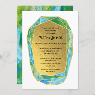 Gem Stone Gold Geometric Crystal Baby Shower Invitation