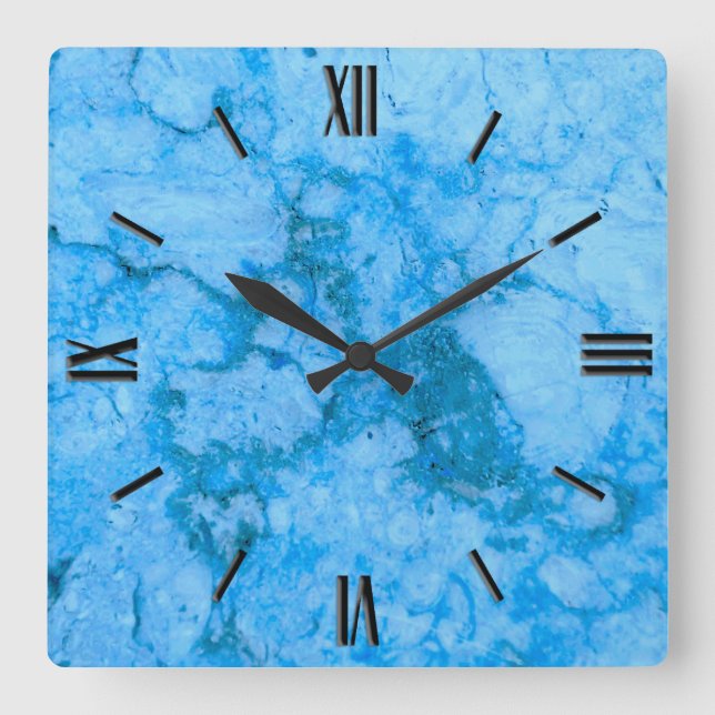 Gem Stone Pattern, Blue Bahia Granite Square Wall Clock (Front)