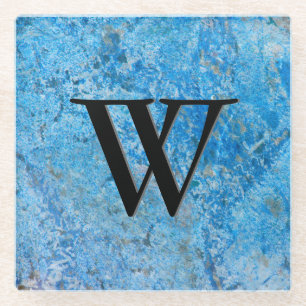 Gem Stone Pattern, Blue Granite & Black Onyx Glass Coaster