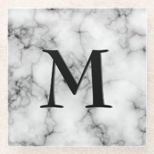 Gem Stone Pattern, Grey / Grey Marble & Black Onyx Glass Coaster