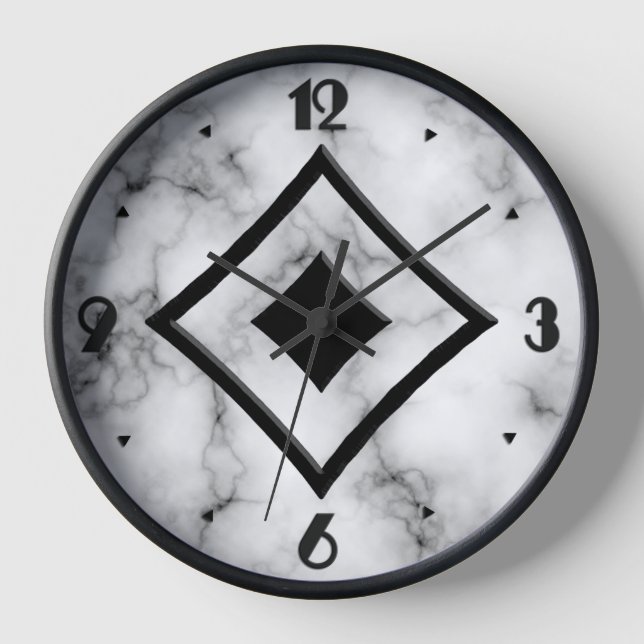 Gem Stone Pattern, Grey / Grey Marble & Black Onyx Wall Clock (Front)