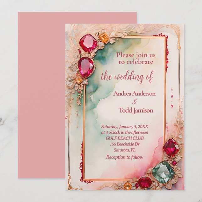 Gem stone wedding  invitation (Front/Back)