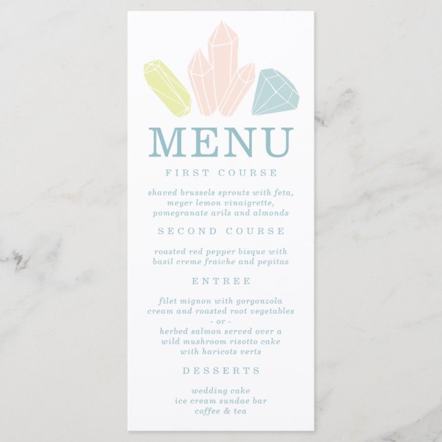 Gem Stones blush Pink Wedding Menu (Front)