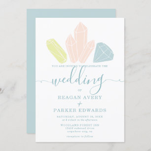 Gem Stones Elegant Pastel Blue Wedding Invitation