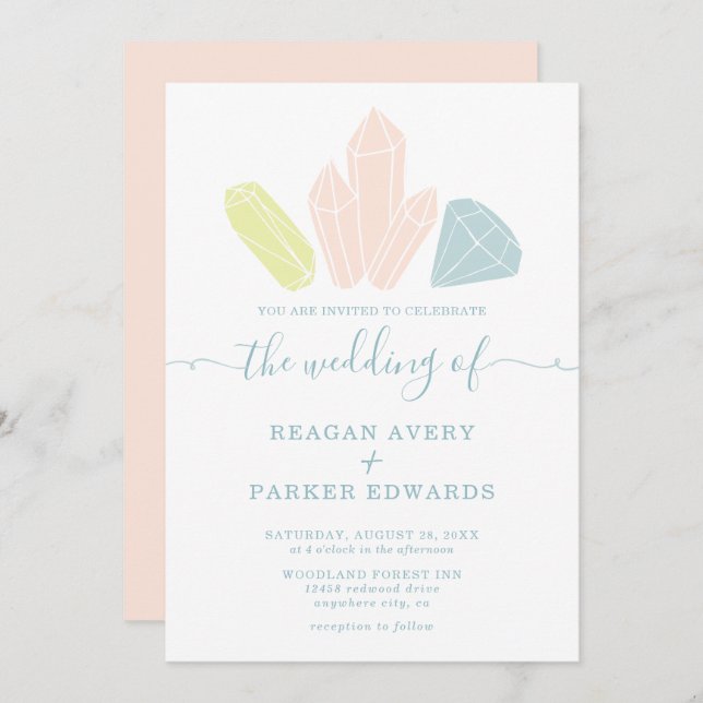 Gem Stones Elegant Pastel Wedding Invitation (Front/Back)