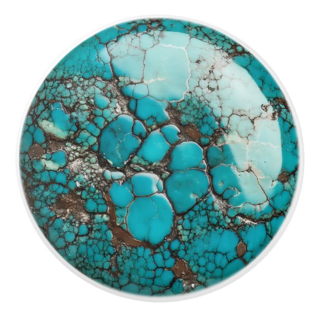 Gem Turquoise Pattern Ceramic Knob (Front)