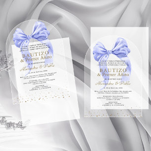 Gemelos Hijos Blue Bow Primer Añito Bautizo Acrylic Invitations