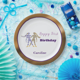 Gemini 1st Birthday Gold & Purple Artistic Paper Plate