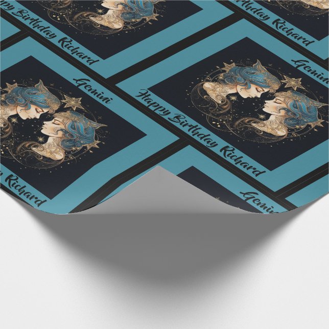 Gemini Add Name Birthday Zodiac Gift Wrapping Paper (Corner)