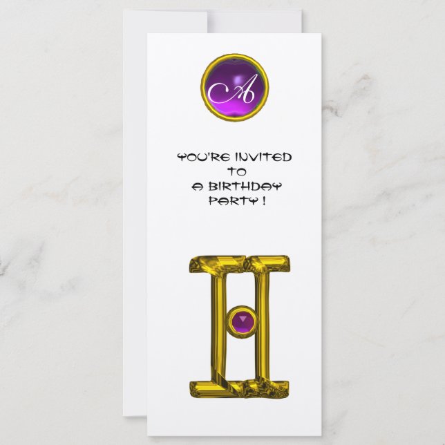 GEMINI ALEXANDRITE MONOGRAM,amethyst bright yellow Invitation (Front)