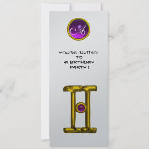 GEMINI ALEXANDRITE MONOGRAM,amethyst bright yellow Invitation