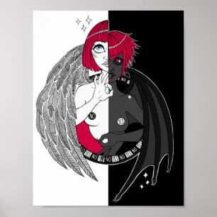 Gemini Angel Demon Divided Anime Illustration Poster
